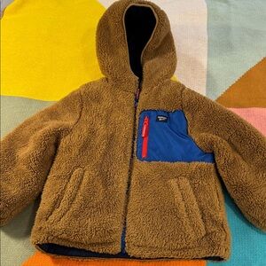 OshKosh B’gosh Reversible Sherpa & Puffer Jacket Brown Blue Boys M 5/6 Hooded